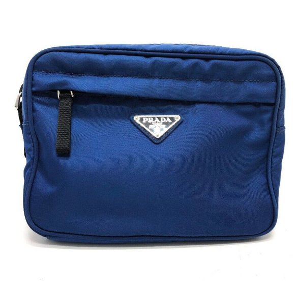 PRADA 2VL001 Triangle logo Bag Waist Pouch Nylon blue/SilverHardware - Picture 1 of 14